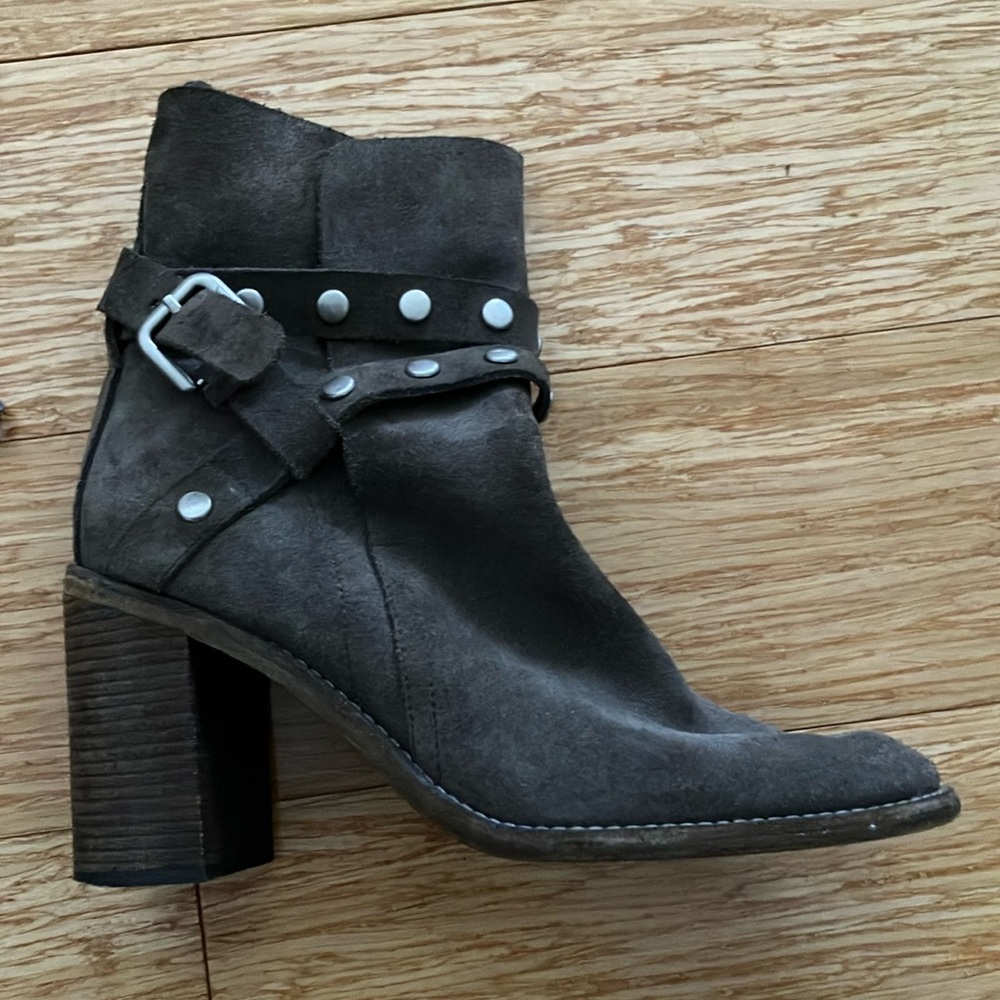See by Chloe warm grey suede heeled boots with ankle strap